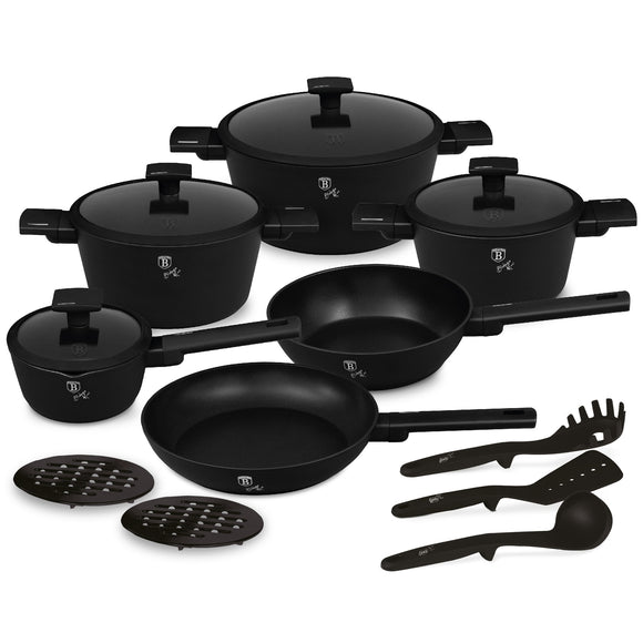 Berlinger Haus 15-Piece Non Stick Titan Pro Coating Cookware Set - Matt Black