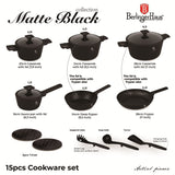 Berlinger Haus 15-Piece Non Stick Titan Pro Coating Cookware Set - Matt Black