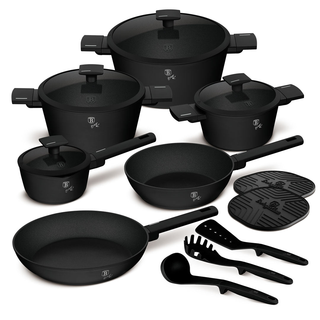 Berlinger Haus 15-Piece Non Stick Titan Pro Coating Cookware Set - Matt Black