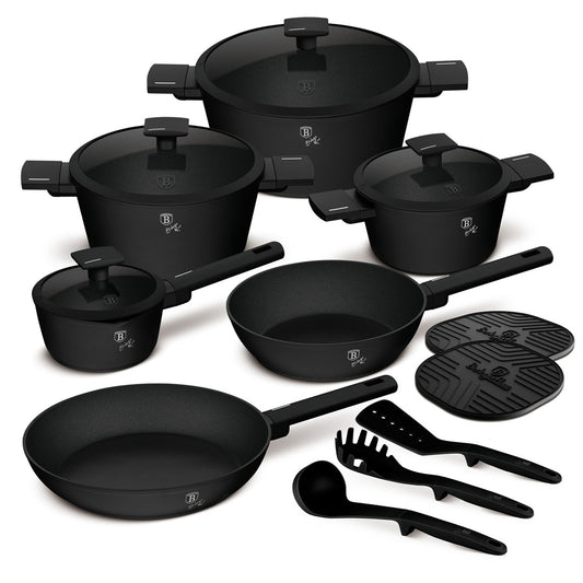Berlinger Haus 15-Piece Non Stick Titan Pro Coating Cookware Set - Matt Black