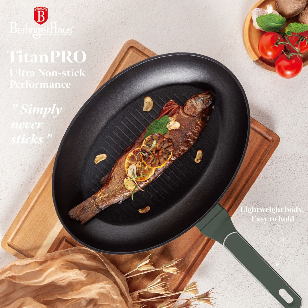 Berlinger Haus 35cm Titan Pro Non-Stick Fish Pan - Matte Green