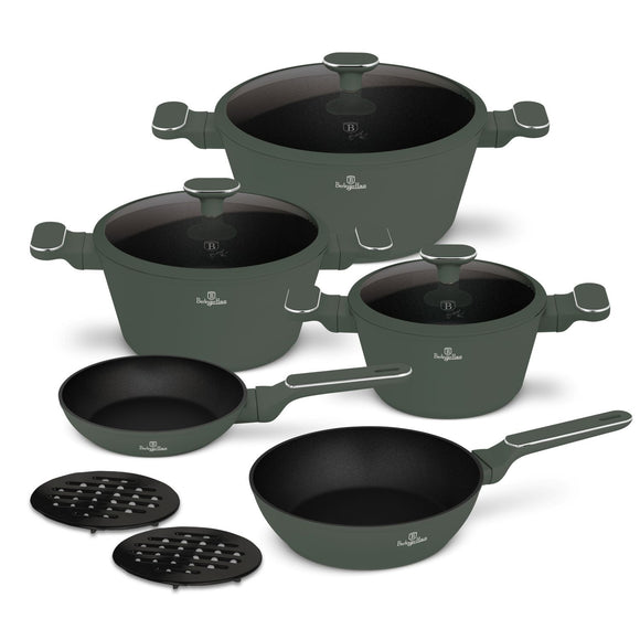 Berlinger Haus 10-Piece Non-Stick Titan Pro Coating Cookware Set - Matt Green