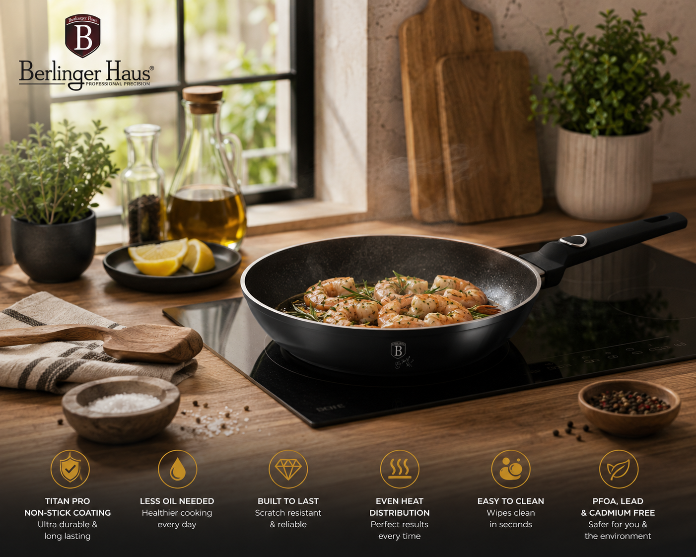 Berlinger Haus 24cm Titan Pro Non-Stick Frypan - Black Vantage