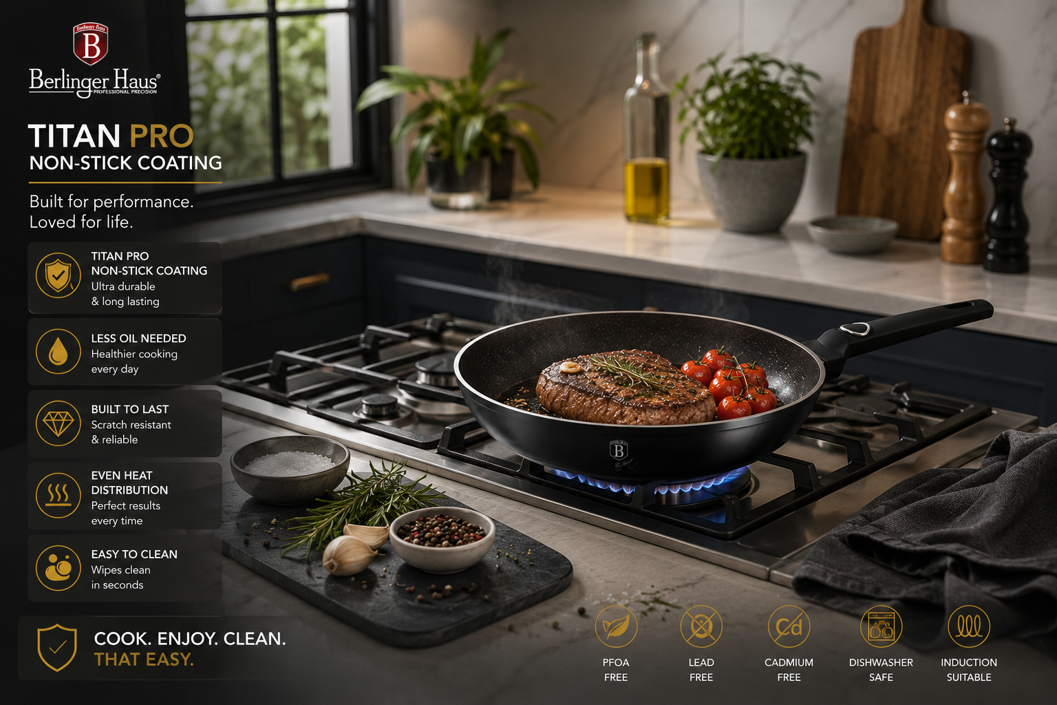 Berlinger Haus 24cm Titan Pro Non-Stick Frypan - Black Vantage
