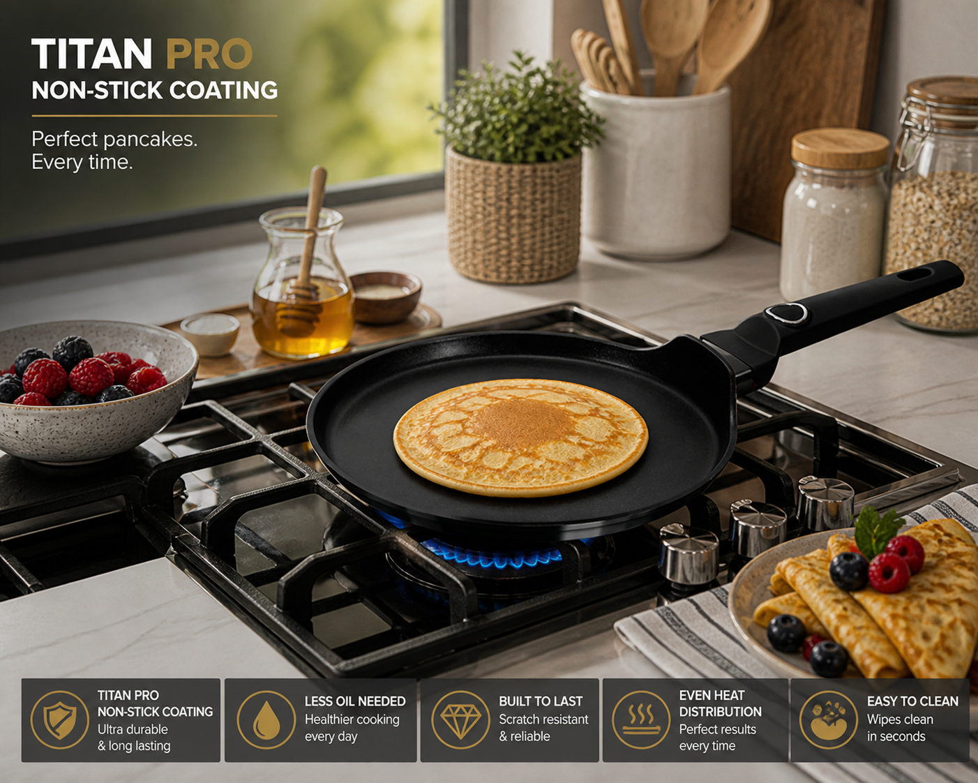 Berlinger Haus 25cm Titan Pro Non-Stick Pancake Pan - Black Vantage