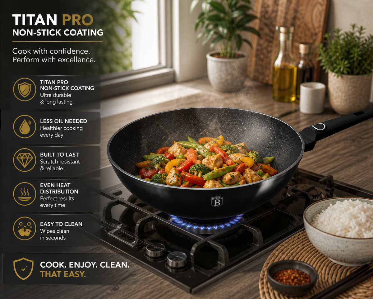 Berlinger Haus 28cm Titan Pro Non-Stick Wok - Black Vantage