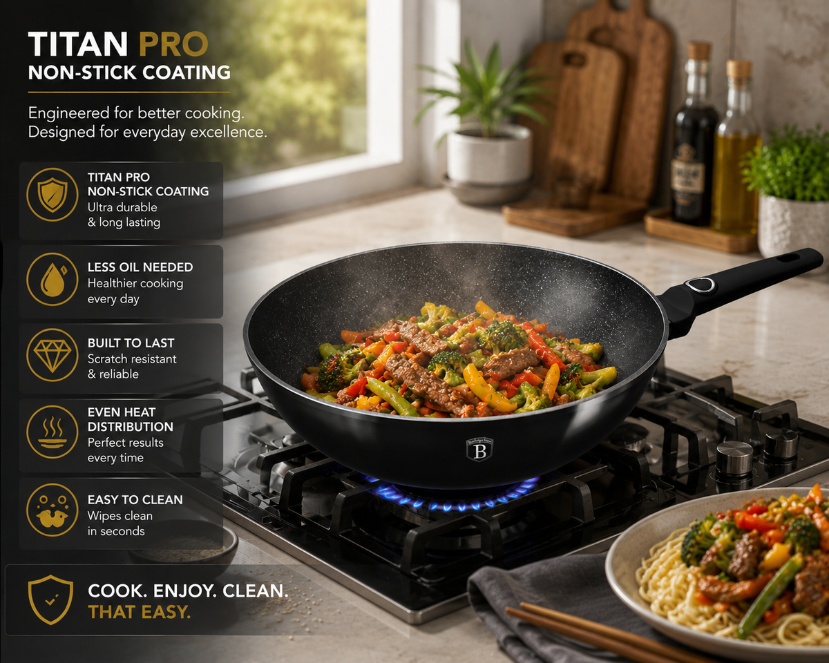 Berlinger Haus 28cm Titan Pro Non-Stick Wok - Black Vantage