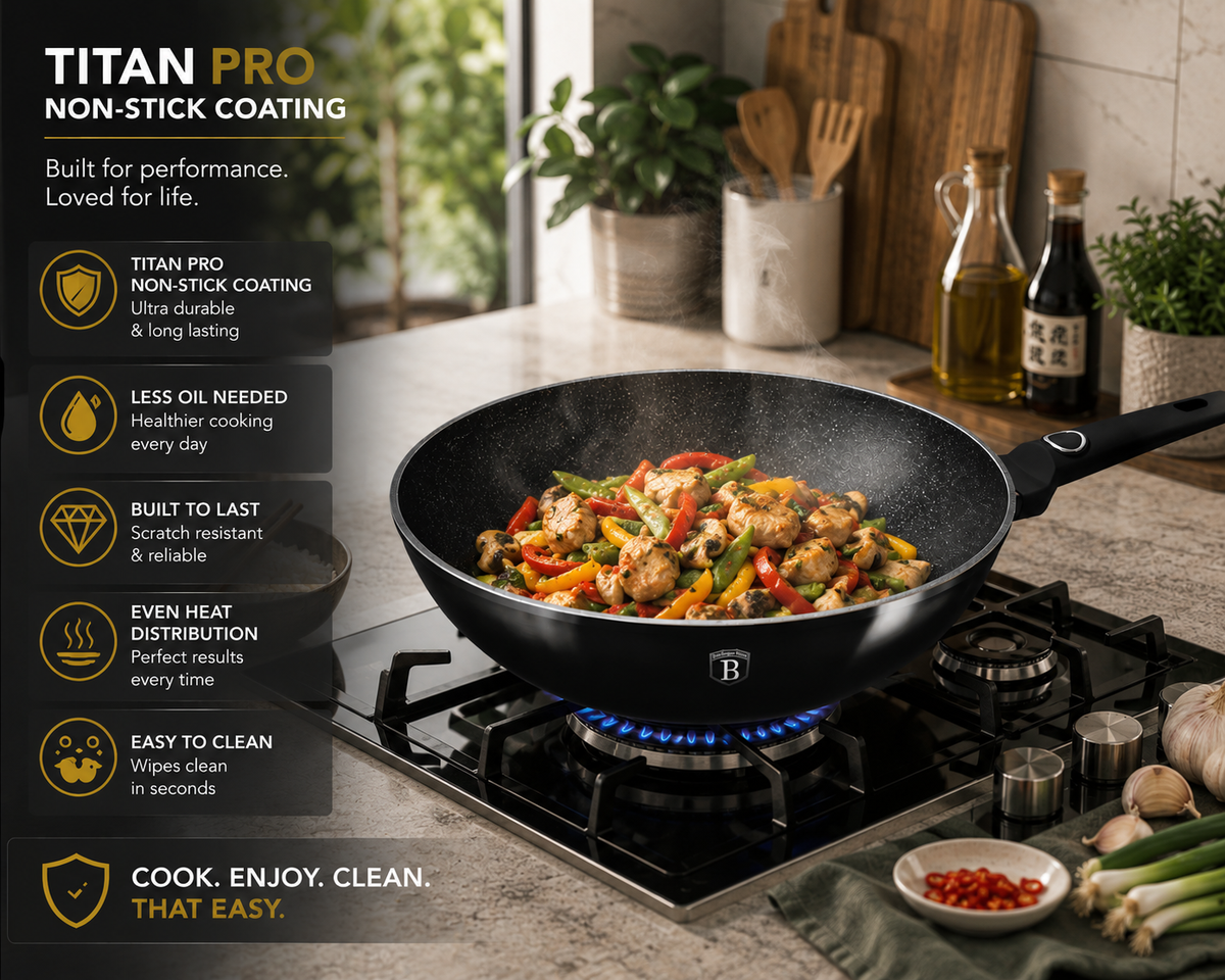 Berlinger Haus 28cm Titan Pro Non-Stick Wok - Black Vantage