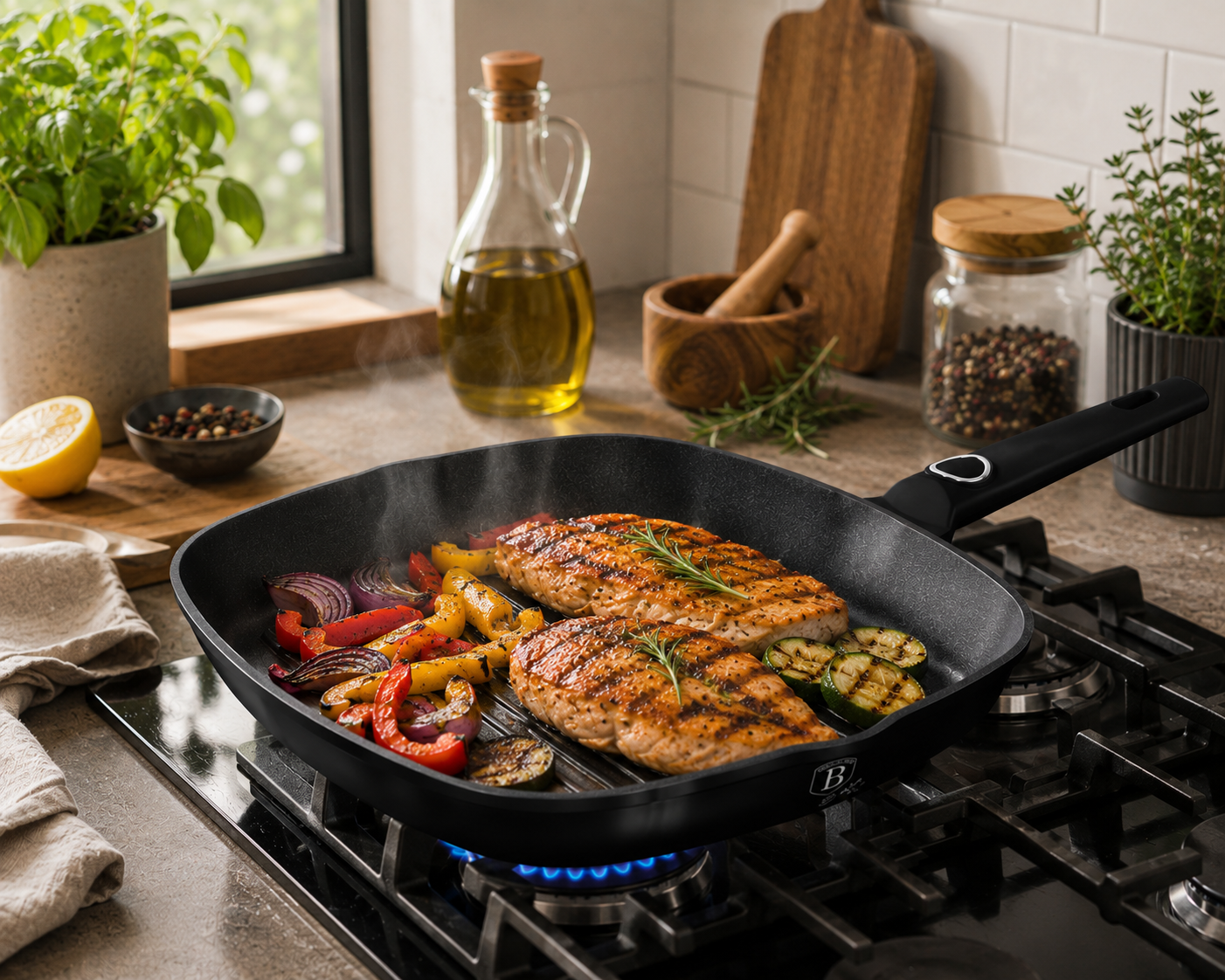 Berlinger Haus 28cm Titan Pro Non-Stick Grill Pan - Black Vantage