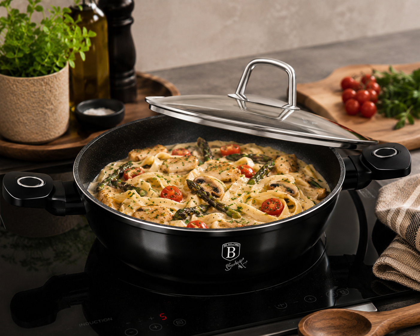 Berlinger Haus 30cm Titan Pro Non-Stick Shallow Pot with Lid - Black Vantage