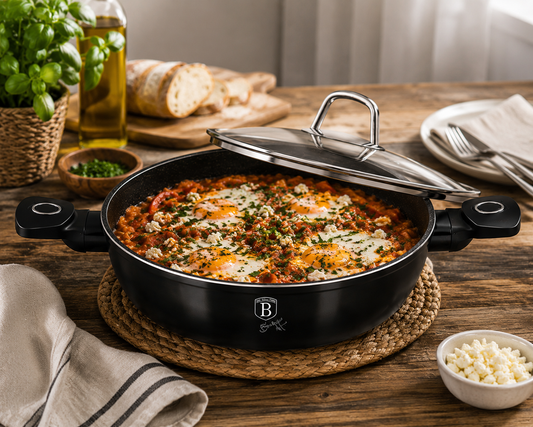 Berlinger Haus 30cm Titan Pro Non-Stick Shallow Pot with Lid - Black Vantage
