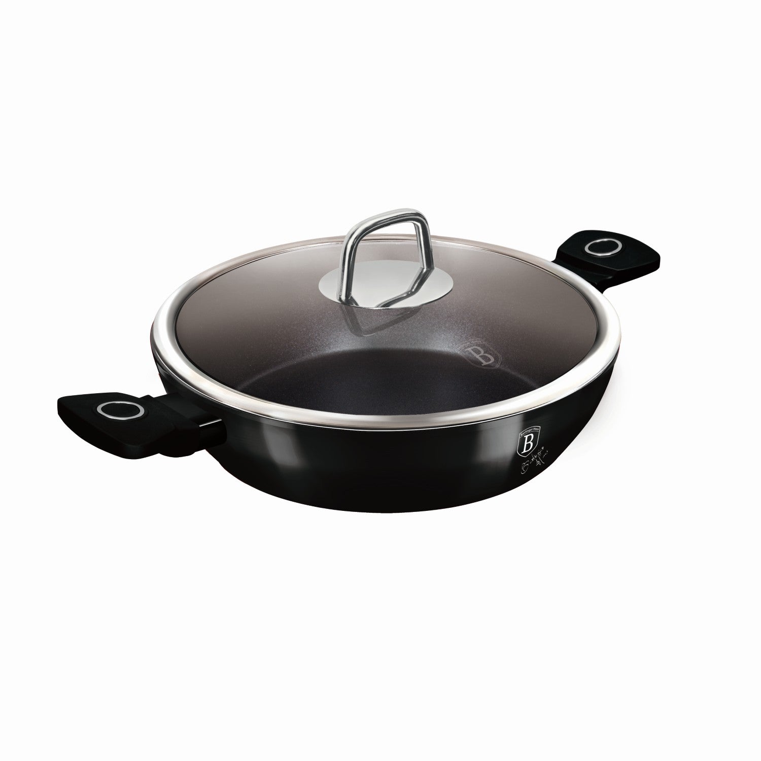 Berlinger Haus 30cm Titan Pro Non-Stick Shallow Pot with Lid - Black Vantage