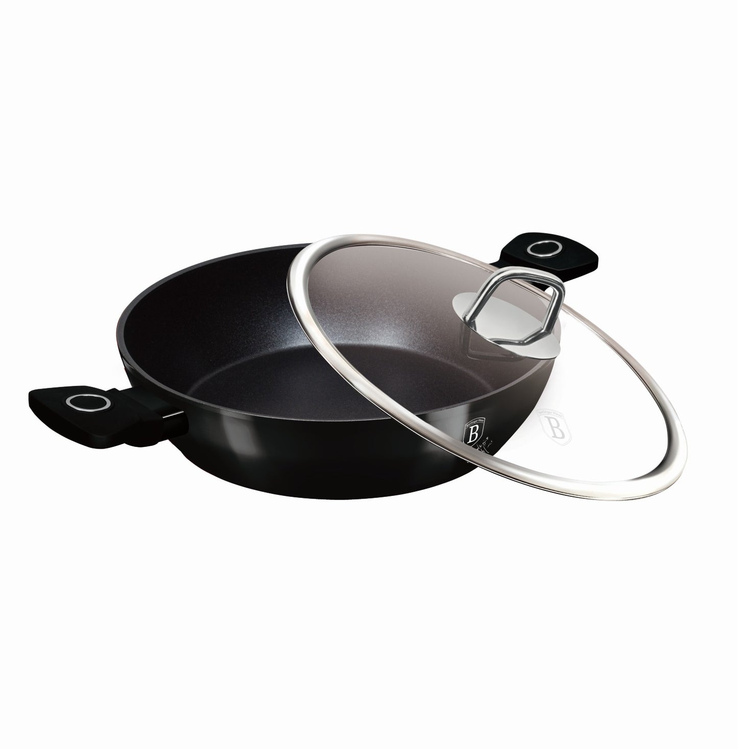 Berlinger Haus 30cm Titan Pro Non-Stick Shallow Pot with Lid - Black Vantage