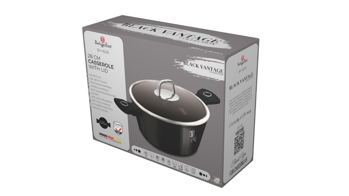 Berlinger Haus 28cm Titan Pro Non-Stick Casserole with Lid - Black Vantage