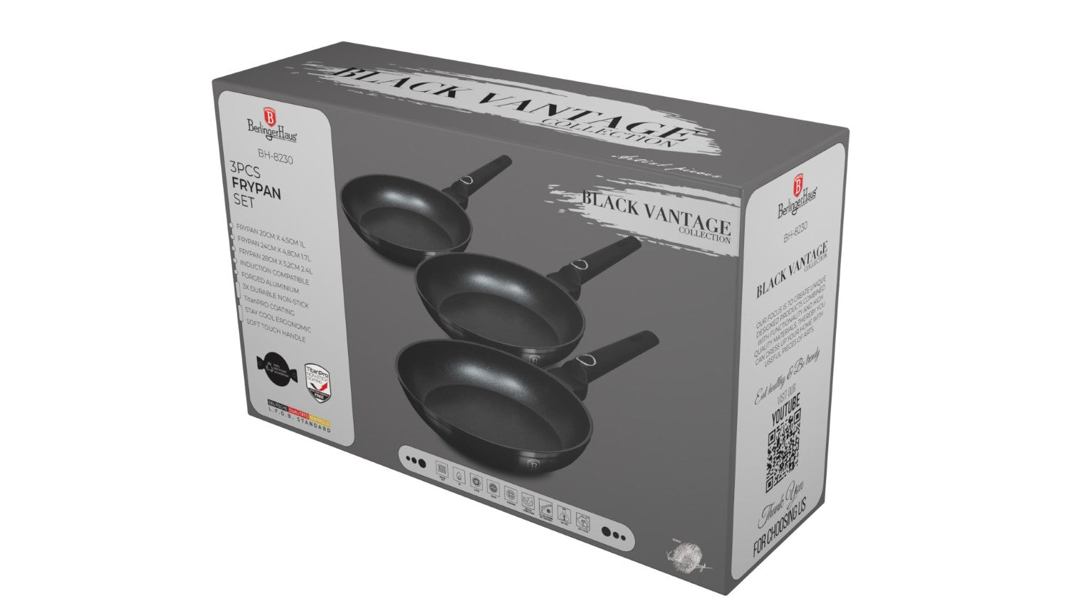 Berlinger Haus 3pcs Titan Pro Non-Stick Frypan Set - Black Vantage