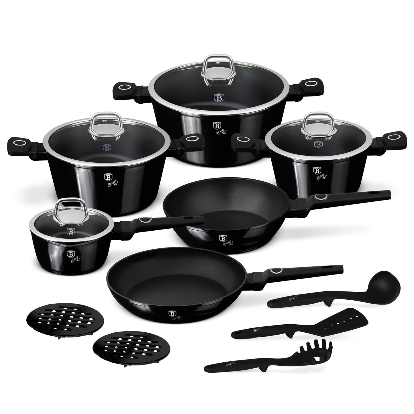 Berlinger Haus 15-Piece Non Stick Titan Pro Coating Cookware Set - Black Vintage