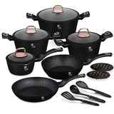 Berlinger Haus 15-Piece Ultra Non-Stick Coating Cookware Set - Black Rose