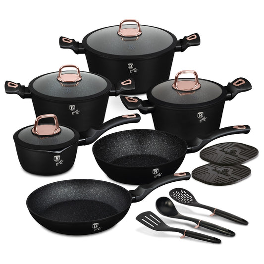 Berlinger Haus 15-Piece Ultra Non-Stick Coating Cookware Set - Black Rose