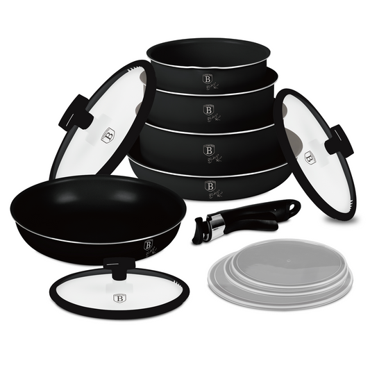 Berlinger Haus 12-Piece Titan Pro Non Stick Coating Oven Safe Cookware Set - Matt Black