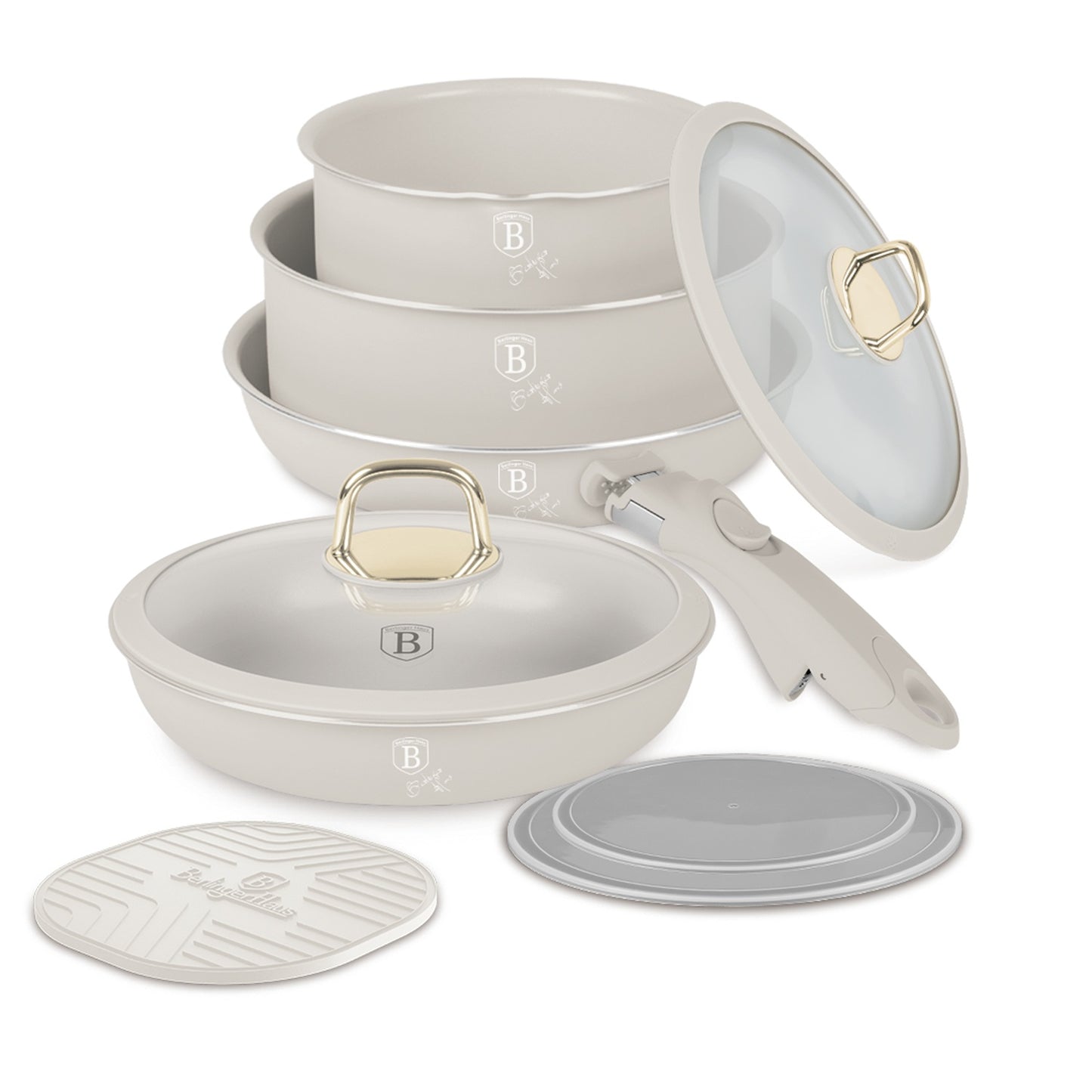 Berlinger Haus 10-Piece Titan Pro Non-Stick Coating Oven Safe Cookware Set - Sahara