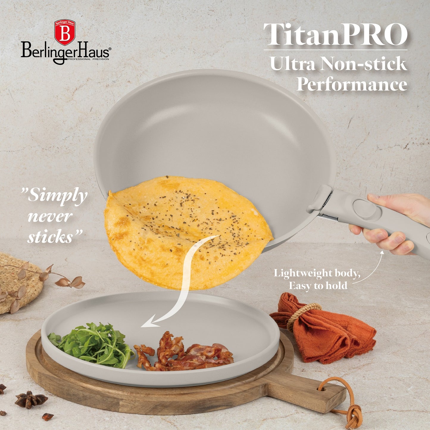 Berlinger Haus 10-Piece Titan Pro Non-Stick Coating Oven Safe Cookware Set - Sahara