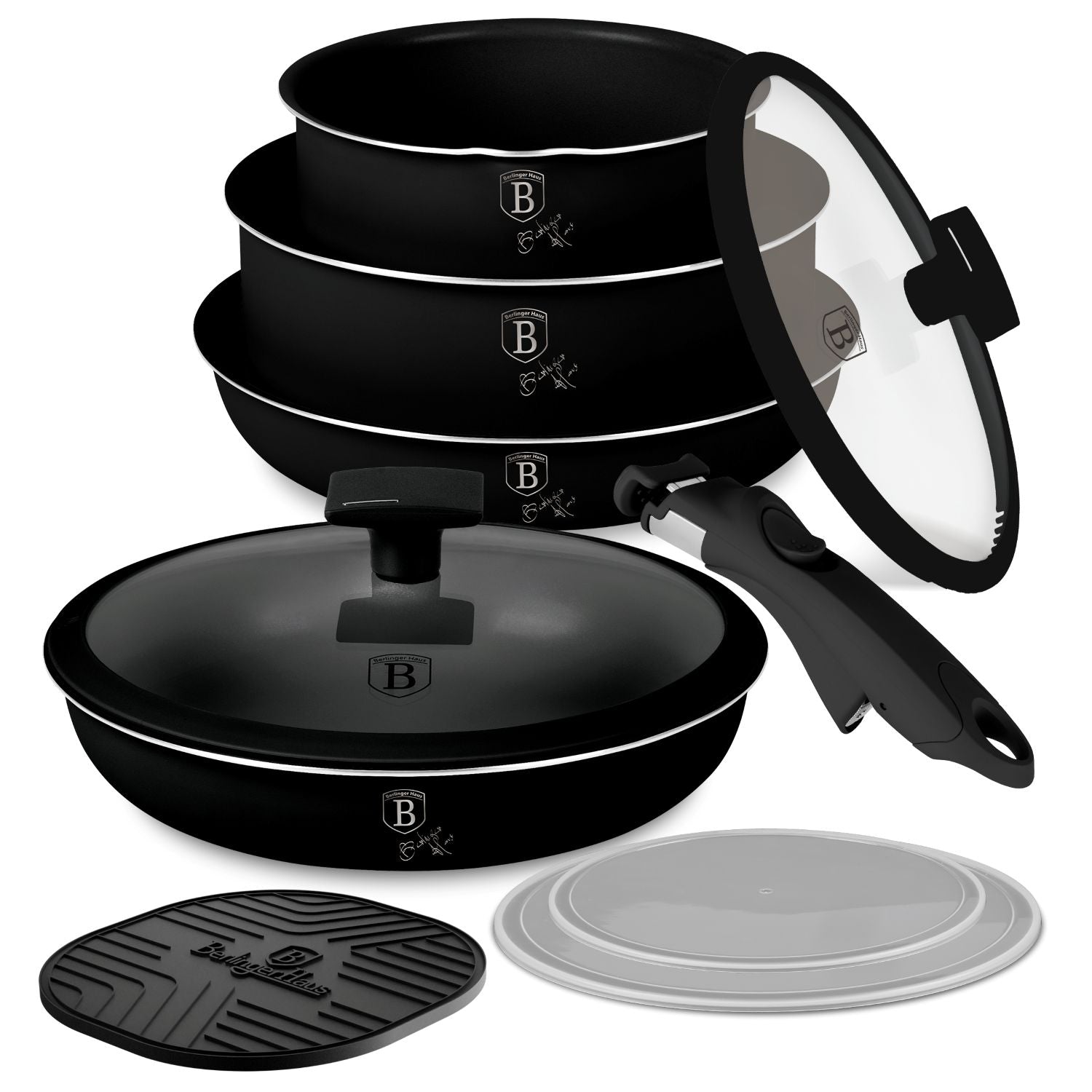 Berlinger Haus 10-Piece Titan Pro Non Stick Coating Oven Safe Cookware Set - Matte Black
