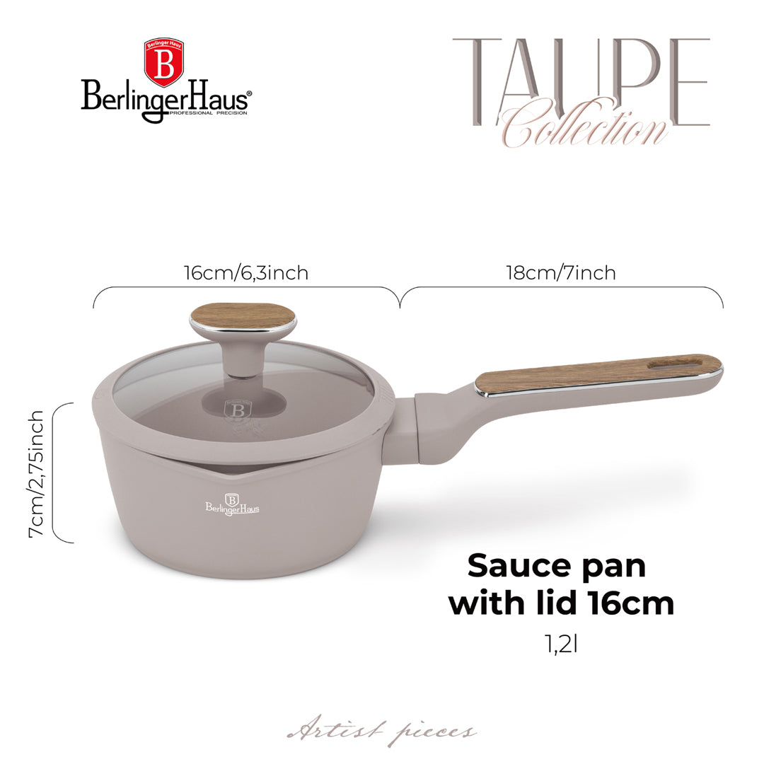 Berlinger Haus 16cm Titan Pro Non-Stick Coating Saucepan with Lid – Taupe Nordic