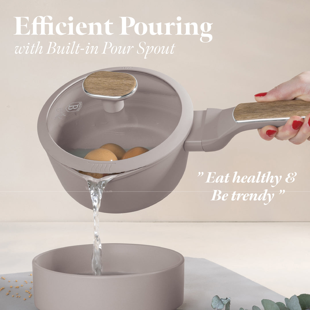 Berlinger Haus 16cm Titan Pro Non-Stick Coating Saucepan with Lid – Taupe Nordic