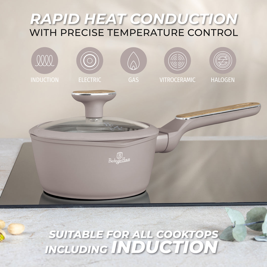 Berlinger Haus 16cm Titan Pro Non-Stick Coating Saucepan with Lid – Taupe Nordic