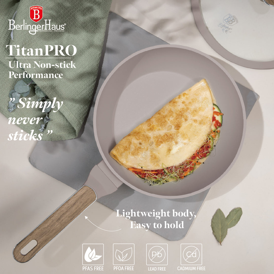 Berlinger Haus 24cm Titan Pro Non-Stick Coating Deep Frypan with Lid – Taupe Nordic