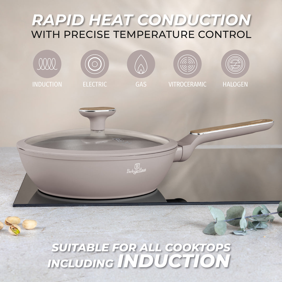 Berlinger Haus 24cm Titan Pro Non-Stick Coating Deep Frypan with Lid – Taupe Nordic