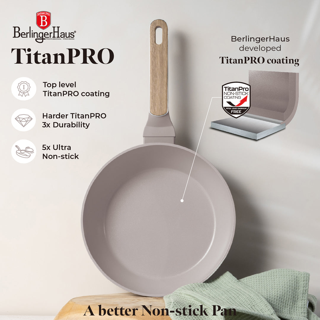 Berlinger Haus 24cm Titan Pro Non-Stick Coating Deep Frypan with Lid – Taupe Nordic