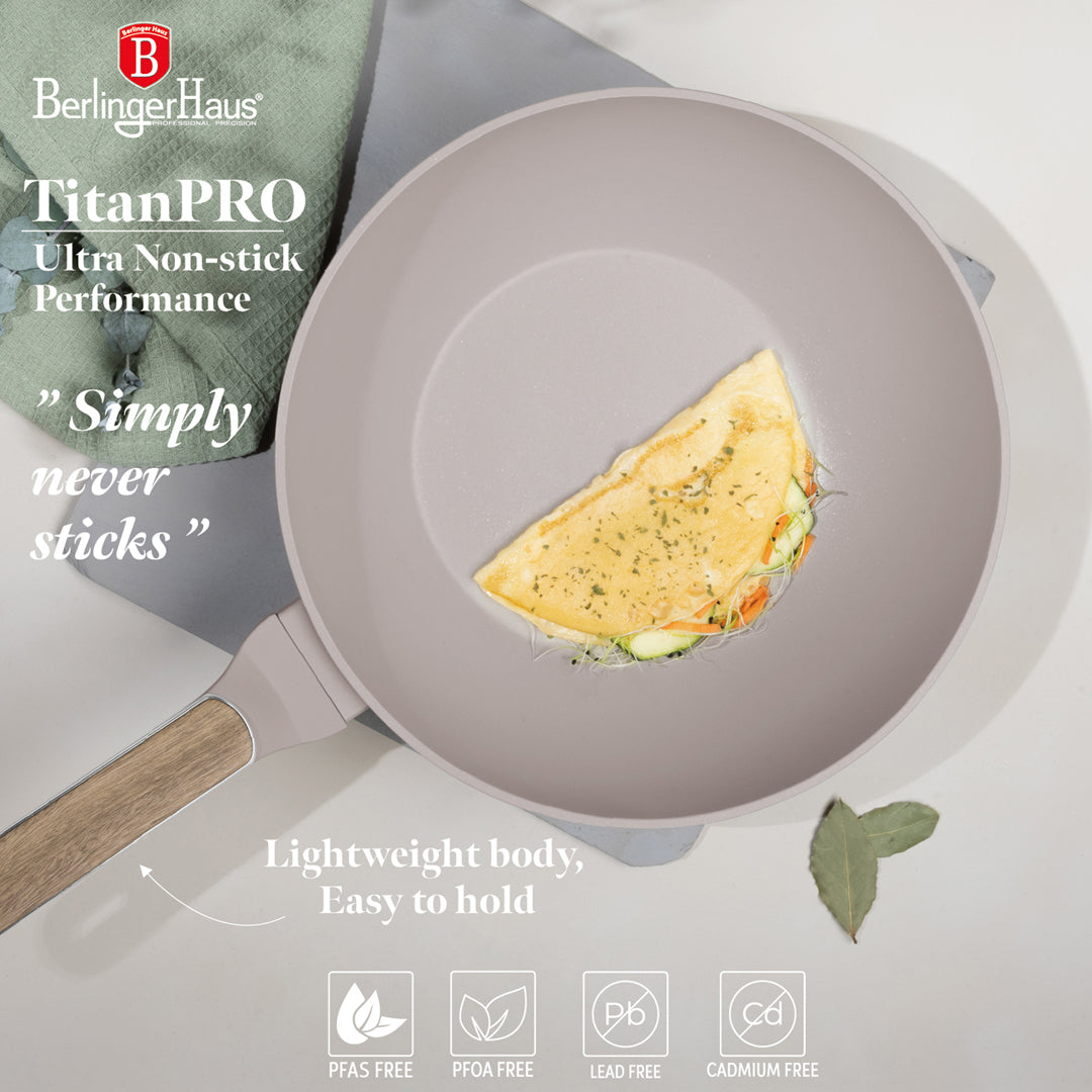 Berlinger Haus 28cm Titan Pro Non-Stick Coating Wok – Taupe Nordic