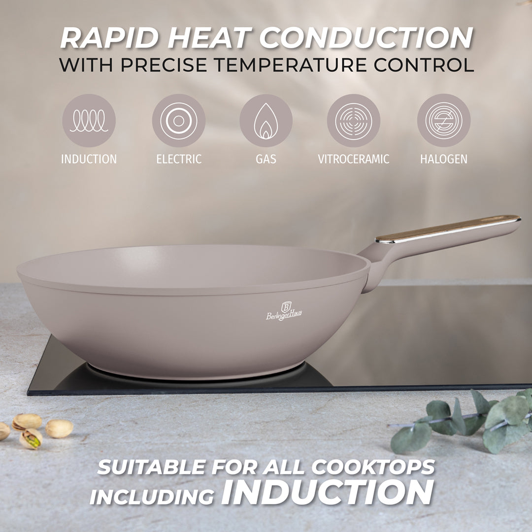 Berlinger Haus 28cm Titan Pro Non-Stick Coating Wok – Taupe Nordic