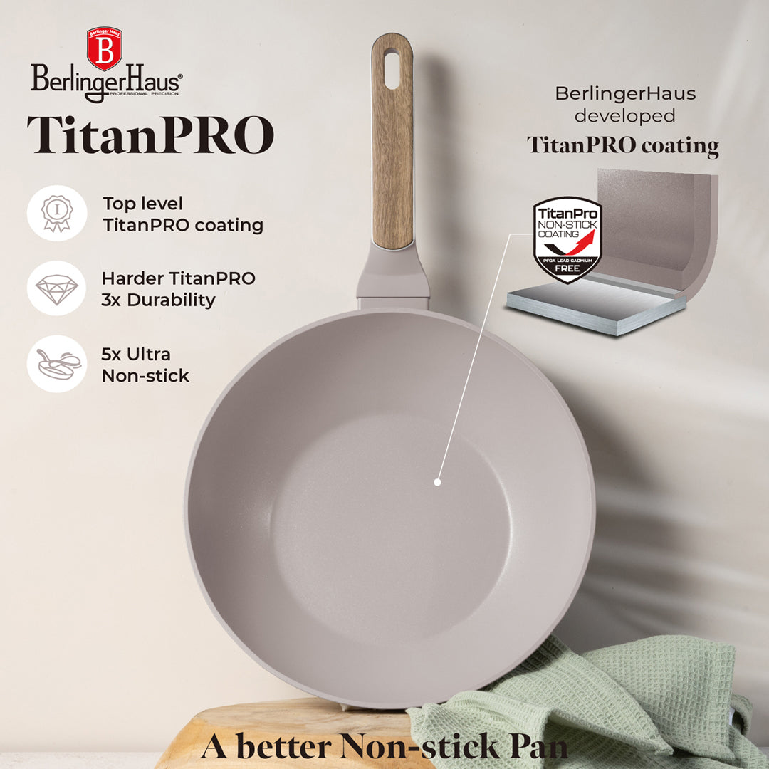 Berlinger Haus 28cm Titan Pro Non-Stick Coating Wok – Taupe Nordic
