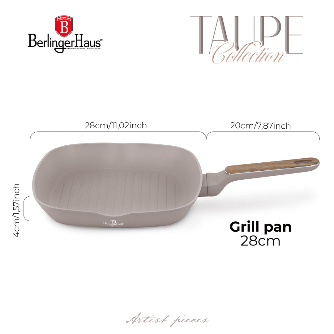 Berlinger Haus 28cm Titan Pro Non-Stick Coating Grill Pan – Taupe Nordic