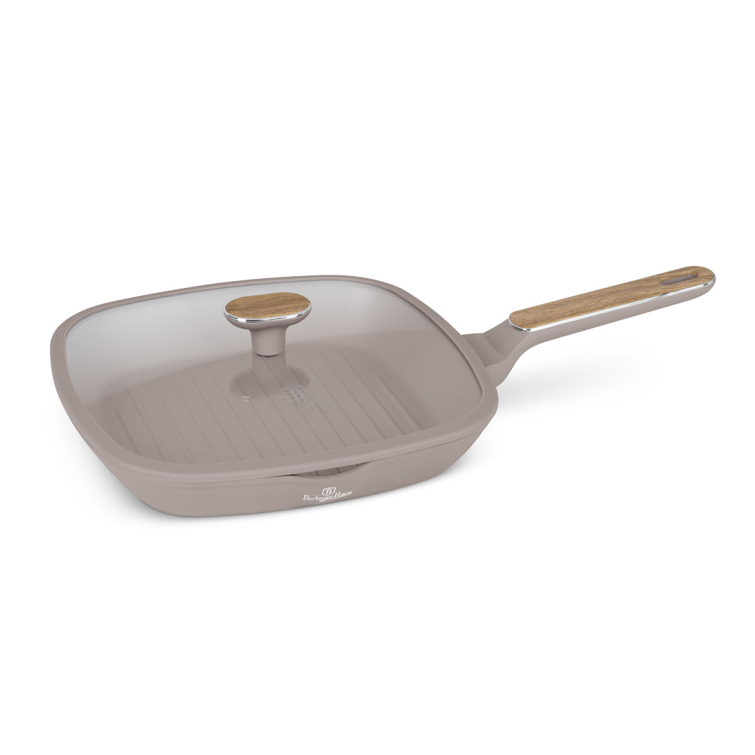 Berlinger Haus 28cm Titan Pro Non-Stick Coating Grill Pan with Lid – Taupe Nordic