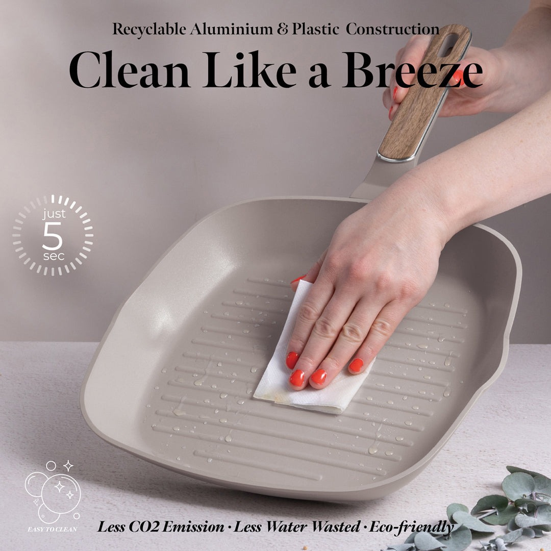 Berlinger Haus 28cm Titan Pro Non-Stick Coating Grill Pan with Lid – Taupe Nordic