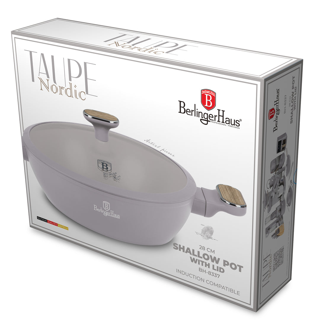 Berlinger Haus 28cm Titan Pro Non-Stick Coating Shallow Pot – Taupe Nordic