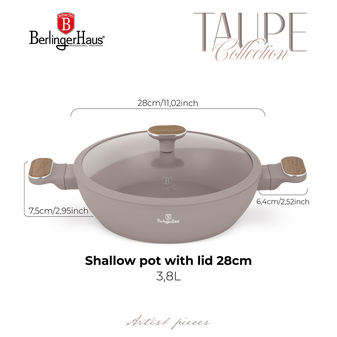 Berlinger Haus 28cm Titan Pro Non-Stick Coating Shallow Pot – Taupe Nordic