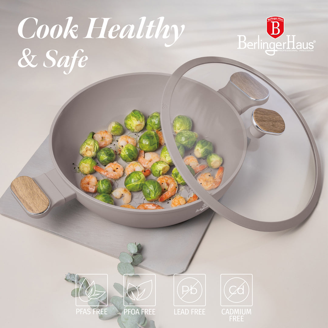 Berlinger Haus 28cm Titan Pro Non-Stick Coating Shallow Pot – Taupe Nordic