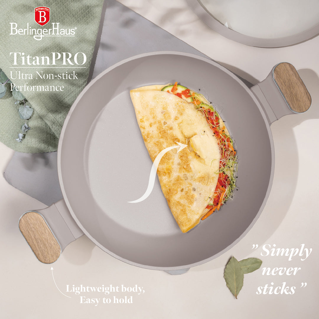 Berlinger Haus 28cm Titan Pro Non-Stick Coating Shallow Pot – Taupe Nordic
