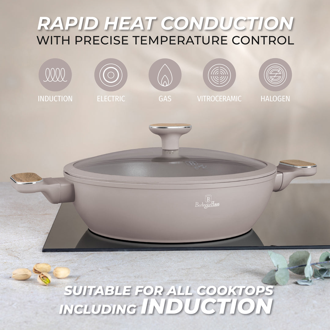 Berlinger Haus 28cm Titan Pro Non-Stick Coating Shallow Pot – Taupe Nordic