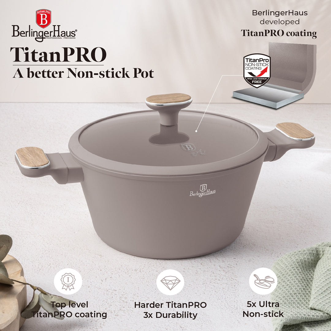 Berlinger Haus 24cm Titan Pro Non-Stick Coating Casserole – Taupe Nordic