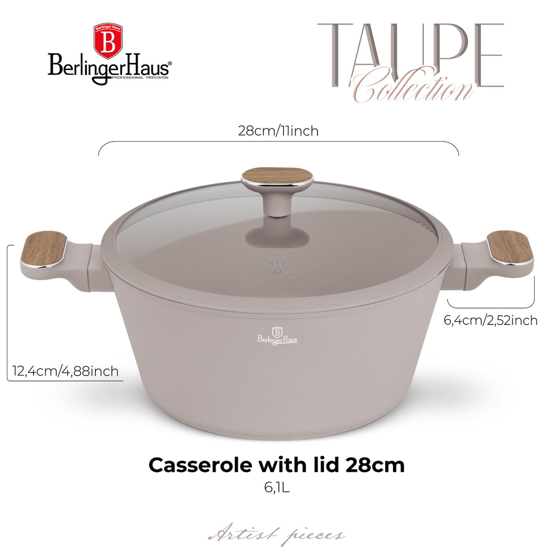 Berlinger Haus 28cm Titan Pro Non-Stick Coating Casserole – Taupe Nordic
