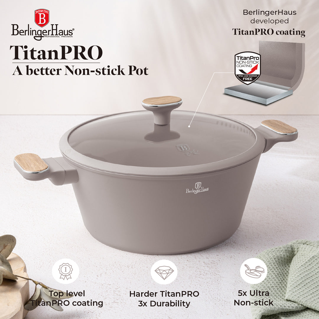 Berlinger Haus 28cm Titan Pro Non-Stick Coating Casserole – Taupe Nordic