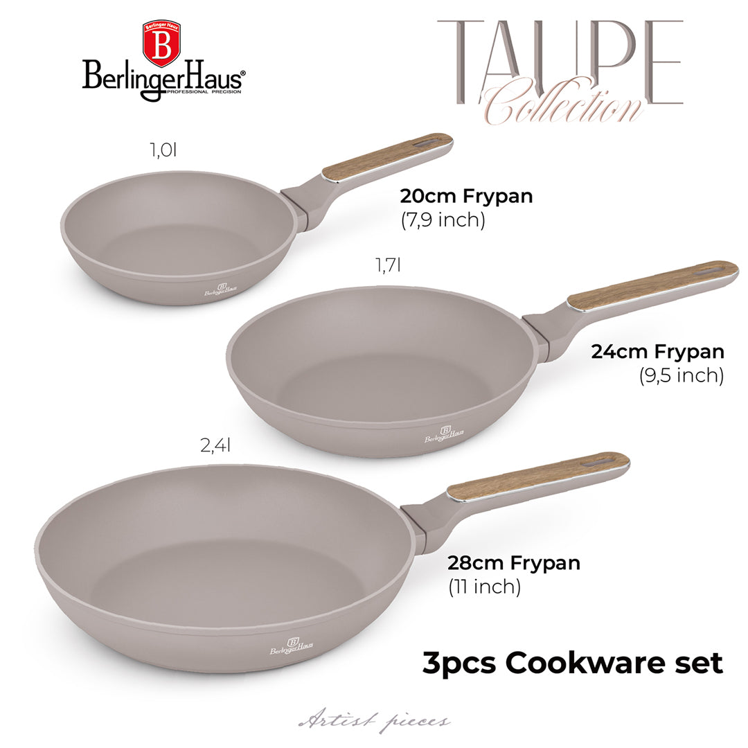 Berlinger Haus 3-Piece Titan Pro Non-Stick Coating Frypan Set – Taupe Nordic