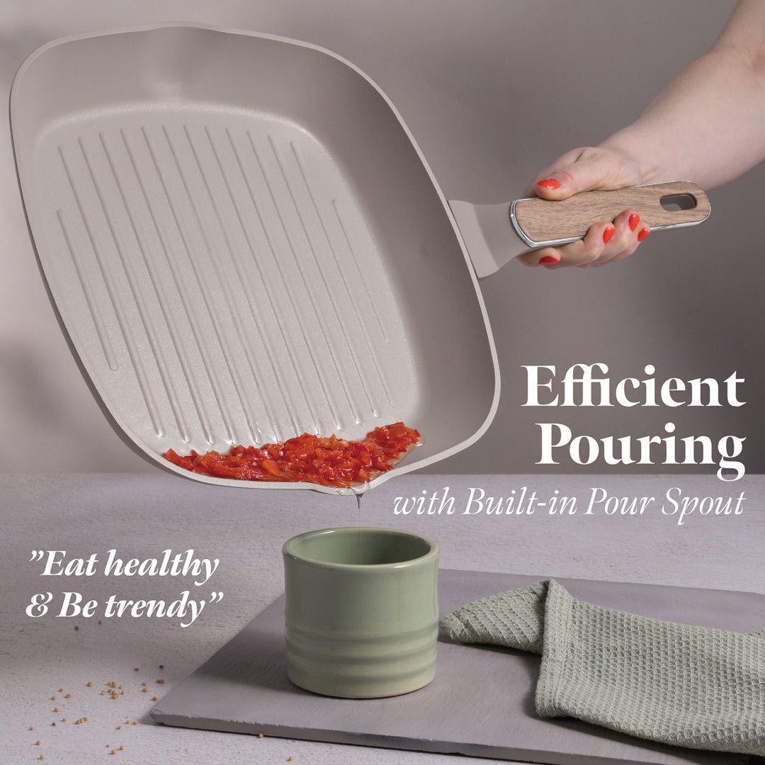 Berlinger Haus 3-Piece Titan Pro Non-Stick Coating Frypan & Grill Pan Set – Taupe Nordic