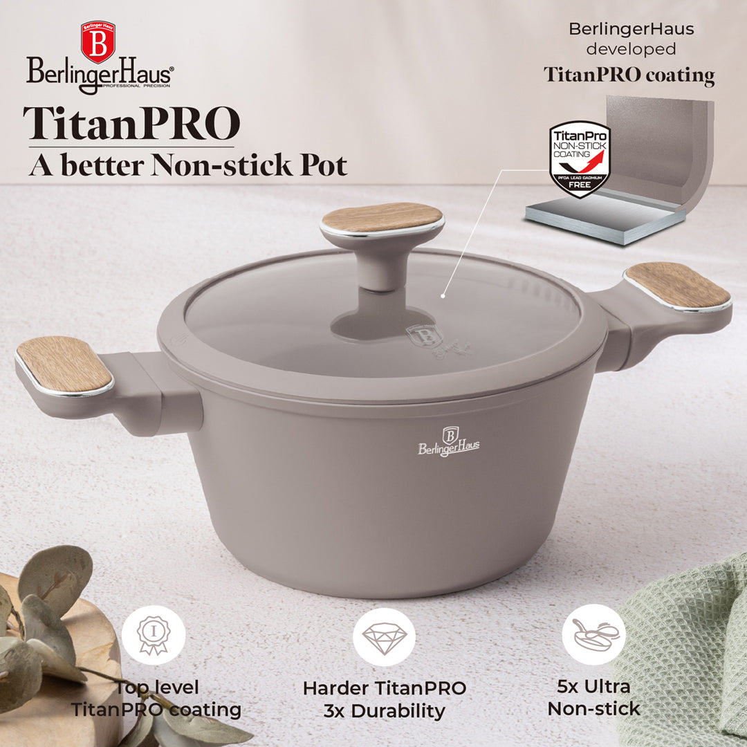 Berlinger Haus 10-Piece Titan Pro Non-Stick Coating Cookware Set – Taupe Nordic