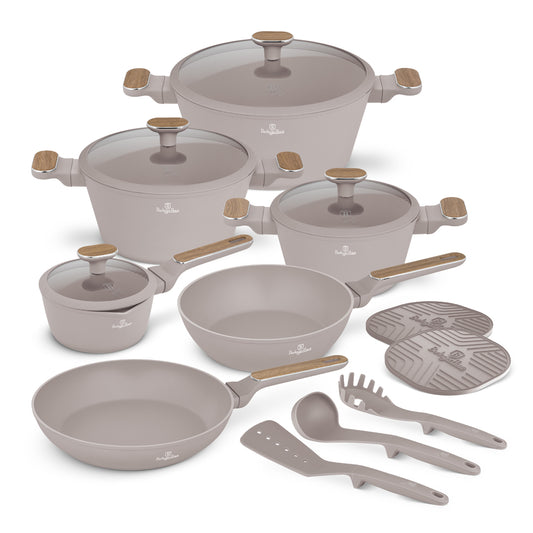 Berlinger Haus 15-Piece Titan Pro Non-Stick Coating Cookware Set - Taupe Nordic